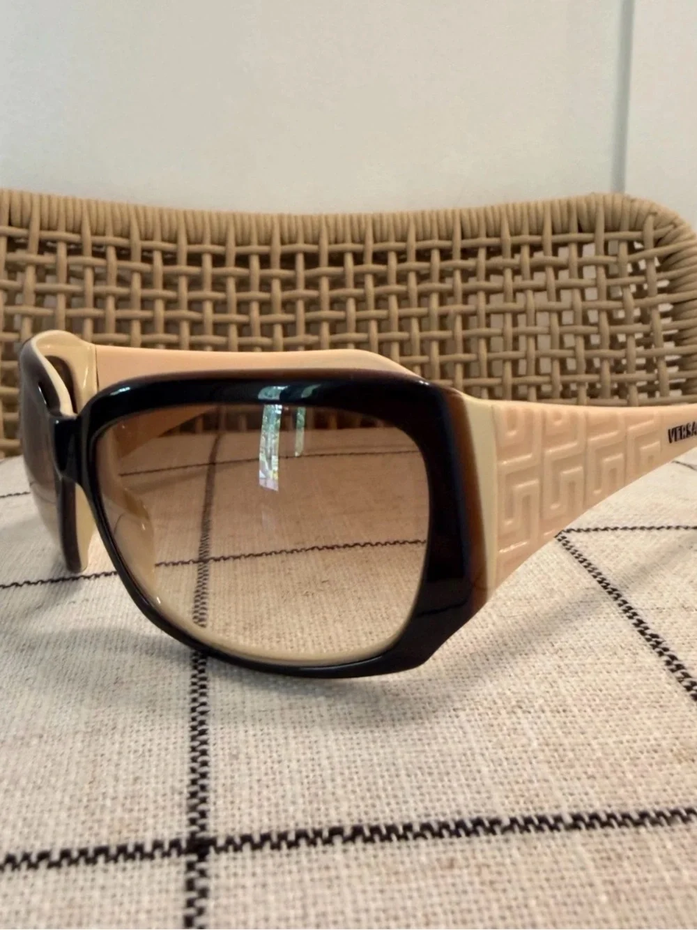 VERSACE Greca Black Cream Brown gradient vintage sunglasses